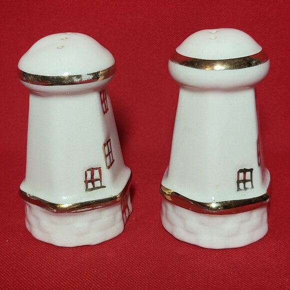 Vintage Lighthouse Salt and Pepper Shaker Gold Trim Set of 2 - Picture 5 of 9